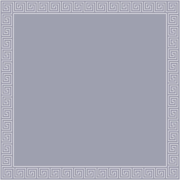 Seamless Meander Pattern Frame In Gray And White Color, Greek Key Pattern Background Vector Seamless Meander Pattern Frame In Gray And White Color, Greek Key Pattern Background maze borders stock illustrations