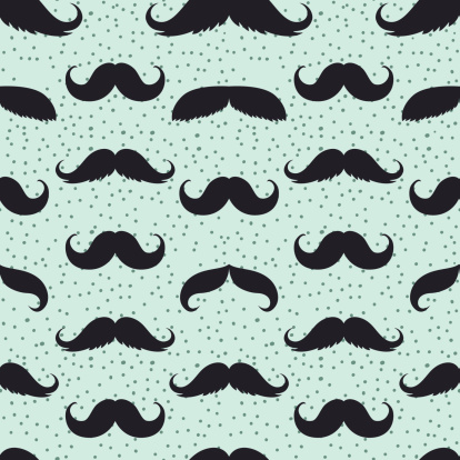 Seamless Men's Moustache Pattern Illustration on Blue Background