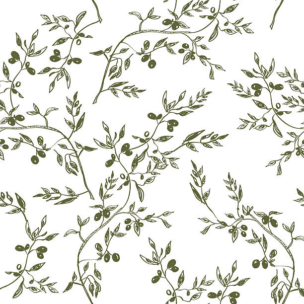 Seamless olive branch pattern hand drawn vector art illustration