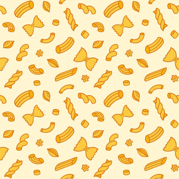 Seamless pasta pattern Italian pasta seamless pattern. Hand drawn doodle, different types of macaroni. Vector illustration. pasta designs stock illustrations