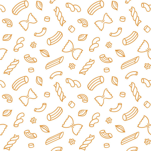 Seamless pasta pattern Italian pasta seamless pattern on white background. Cute hand drawn macaroni doodles. Vector illustration. pasta patterns stock illustrations