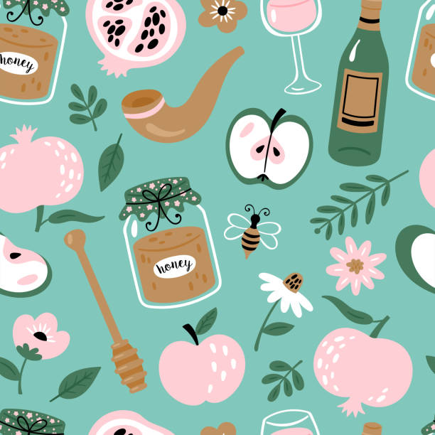 Seamless pattern background for Jewish holiday Rosh Hashanah holiday. Childish print for cards, wallpapers and templates. Seamless pattern background for Jewish holiday Rosh Hashanah holiday. Childish print for cards, wallpapers and templates. rosh hashanah stock illustrations
