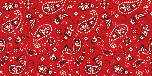 Seamless pattern based on ornament paisley Bandana Print. Vector ornament paisley Bandana Print. Silk neck scarf or kerchief square pattern design style, best motive for print on fabric or papper Seamless pattern based on ornament paisley Bandana Print. Boho vintage style vector background. Silk neck scarf or kerchief square pattern design style, best motive for print on fabric or papper. wild west stock illustrations