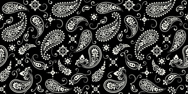 Seamless pattern based on ornament paisley Bandana Print. Vector ornament paisley Bandana Print. Silk neck scarf or kerchief square pattern design style, best motive for print on fabric or papper Seamless pattern based on ornament paisley Bandana Print. Boho vintage style vector background. Silk neck scarf or kerchief square pattern design style, best motive for print on fabric or papper. handkerchief stock illustrations