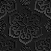 Seamless pattern black 3d paper mandala, lace element, 3D wallpapers