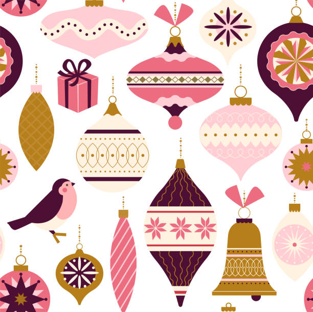 Seamless pattern. Christmas Decor. Can be used for background, wrapping paper, fabric, surface design, cover. Seamless pattern. Christmas Decor. Can be used for background, wrapping paper, fabric, surface design, cover. christmas ornament shape stock illustrations