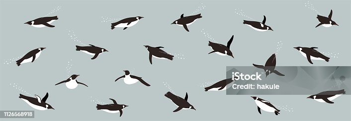 istock seamless pattern, Emperor Penguins swimming in the sea 1126568918