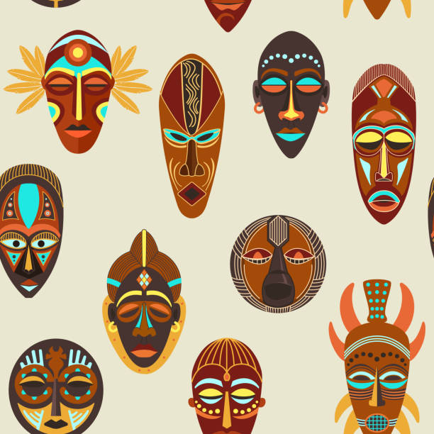 Aztec Mask Digital Vector Art  Print Traditional Mask SVG Color Illustration