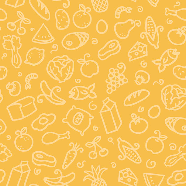 seamless pattern: food assorted food ingredients in a seamless pattern. you can just drop into your swatches and use as a tiling fill. food backgrounds stock illustrations