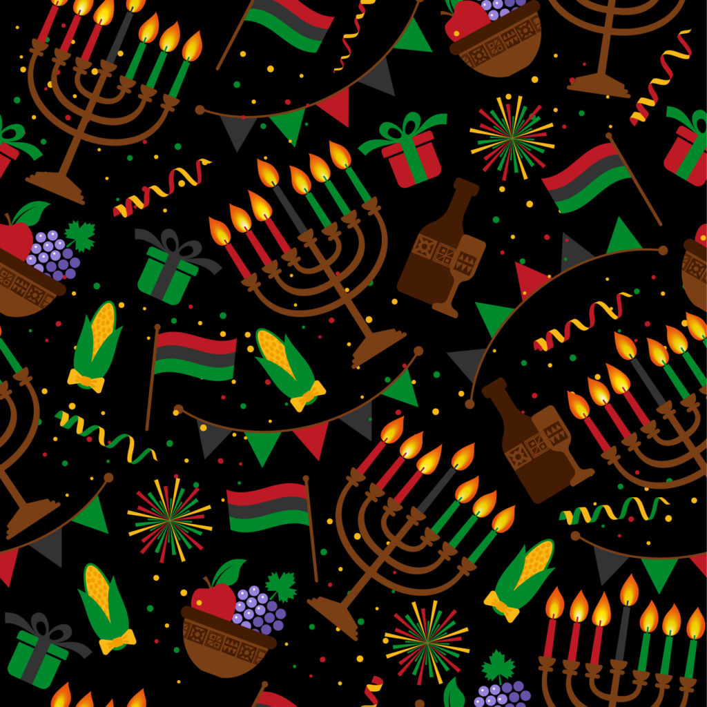 Seamless pattern for Kwanzaa with traditional colored and candles.