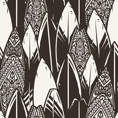 Seamless pattern for surfing. Surfboard or board
