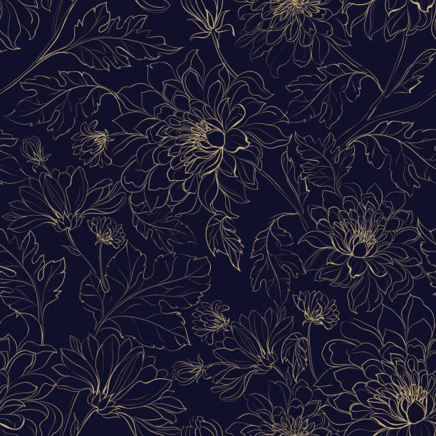 국화에서 완벽 한 패턴 - 꽃 꽃의 구조 stock illustrations