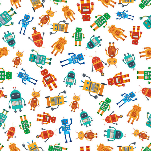 Seamless pattern from colorful robots Seamless pattern from colorful robots in flat style. Design for children's textiles, toys, packaging, poster. Vector illustration. robot patterns stock illustrations