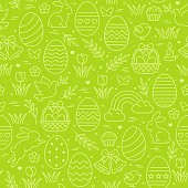 istock Seamless pattern icons with Easterl eggs, flowers, bunnies and butterfly. 1371530211