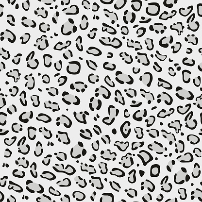 Seamless pattern. Imitation of skin of snow leopard irbis. Black and grey spots on grey background.