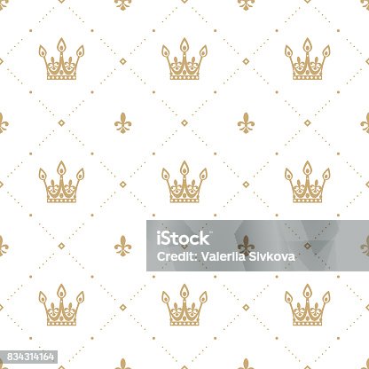istock Seamless pattern in retro style with a gold crown on a white background. Can be used for wallpaper, pattern fills, web page background, surface textures. Vector Illustration. 834314164