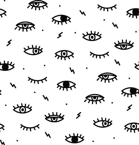 Seamless pattern in the style of psychedelic eyes. Seamless pattern in the style of psychedelic eyes. Closed and open eye. The pattern for the fabric cover, the book. eye designs stock illustrations
