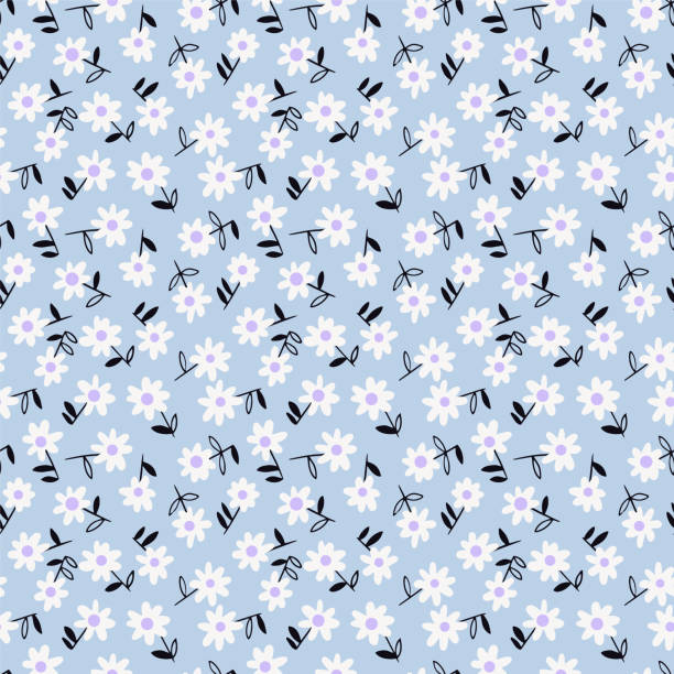 Seamless pattern made of small daisy flowers. Ditsy meadow ornament. Floral summer background. Vector botanical seamless pattern. Small daisies. Flowers in vintage style. Flat Simple floral freehand background for fashion design, textile, fabric, background, wallpaper, surface or wrapping. floral and decorative background stock illustrations