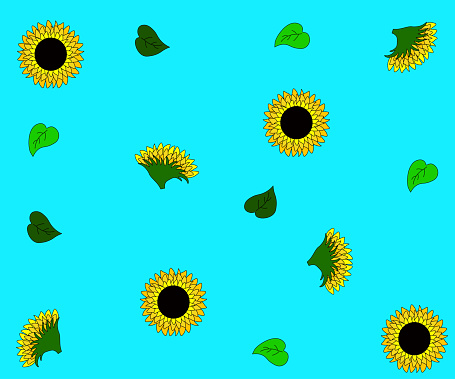 seamless pattern of blooming sunflowers and peaceful summer sky