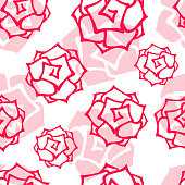 Abstract bright red roses on a white background with pale pink roses. Vector seamless pattern for holiday wrapping paper, printing on packaging, fabric, textile, print, clothes, wedding background. Design template