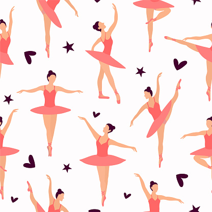 ✓ Imagen de Linda bailarina bailarinas en tutús rosa. Patrón transparente  de vector para fondos de pantalla de bebés y niños, textiles, carteles y  las impresiones de ropa. Pocas novias en vestidos