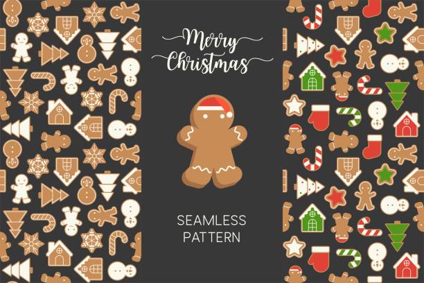 bildbanksillustrationer, clip art samt tecknat material och ikoner med seamless mönster av olika pepparkakor män cookie till jul - christmas baking