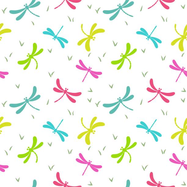seamless pattern of dragonfly background vector art illustration