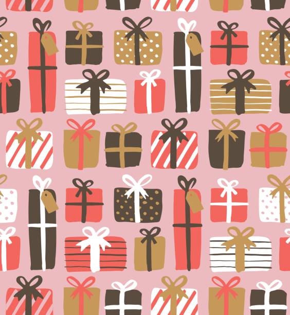 Seamless pattern of gift boxes Seamless pattern of gift boxes Christmas package wrapping paper seamless pattern with gift boxes. gift patterns stock illustrations