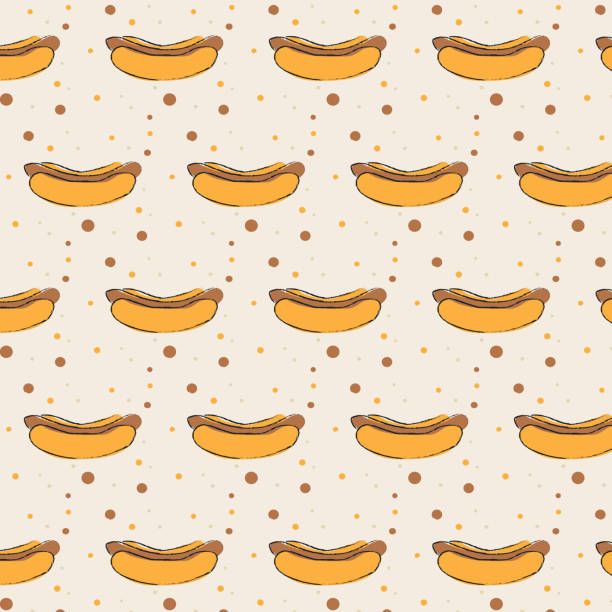 seamless pattern of hand-drawn hot dogs on a beige background. for packaging, covers, wrapping paper. vector illustration seamless pattern of hand-drawn hot-dogs on a beige background. for packaging, covers, wrapping paper. vector illustration burger wrapped in paper stock illustrations