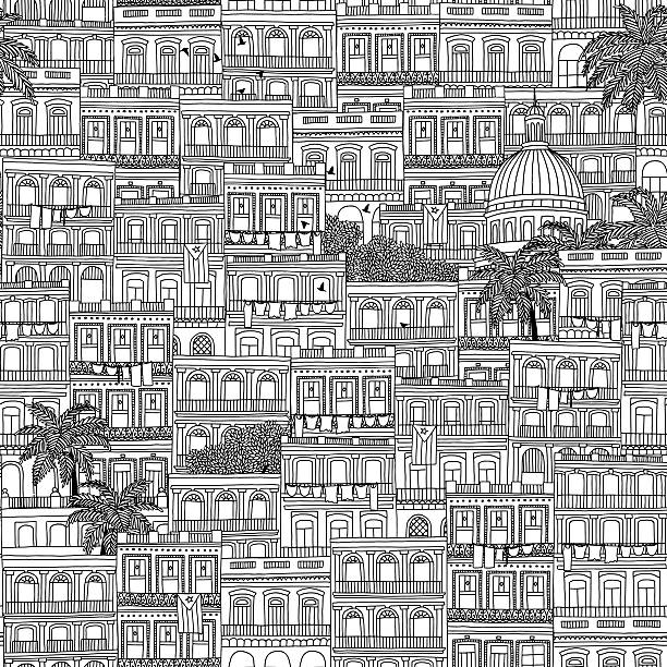하바나 주택의 원활한 패턴 - cuba stock illustrations