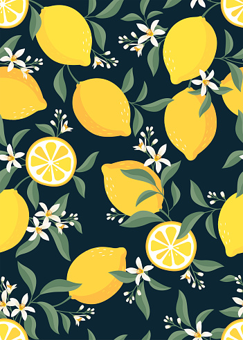 Seamless pattern of Lemon fruit background template. Vector set of lemon element for advertising, packaging design of lemon tea products and fashion design.