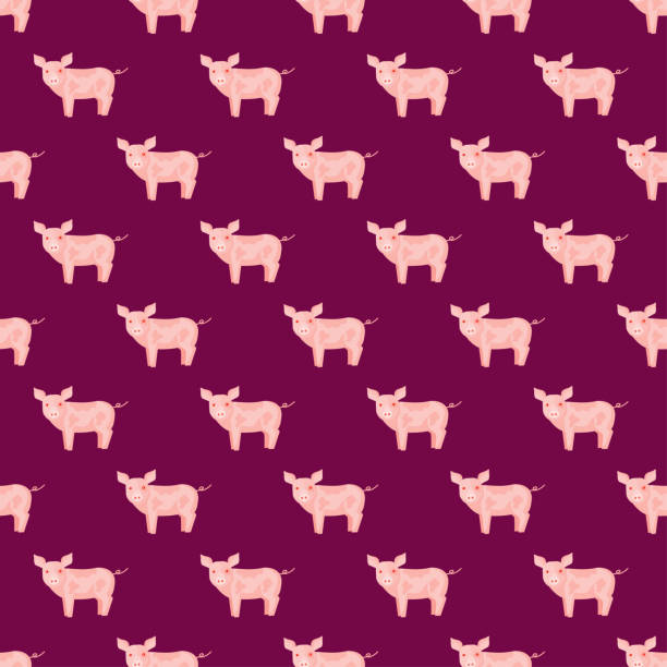 Seamless pattern of pig. Domestic animals on colorful background. Vector illustration for textile. Seamless pattern of pig. Domestic animals on colorful background. Vector illustration for textile prints, fabric, banners, backdrops and wallpapers. pig designs stock illustrations