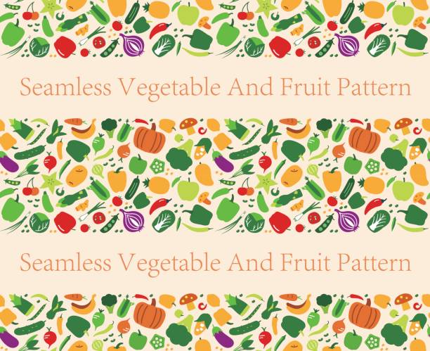 야채와 과일의 완벽 한 패턴입니다. 벡터 일러스트 레이 션 - 재료 일러스트 stock illustrations