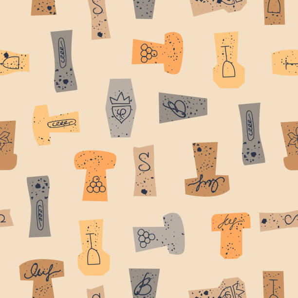 Seamless pattern of wine corks. Vector illustration. Seamless pattern of wine corks on a light yellow background. Vector illustration. cork stopper stock illustrations