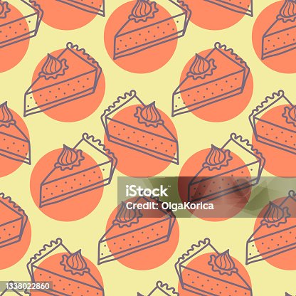 istock Seamless pattern piece of pumpkin pie, yellow orange color. Pattern for design 1338022860