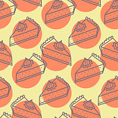 istock Seamless pattern piece of pumpkin pie, yellow orange color. Pattern for design 1338022860