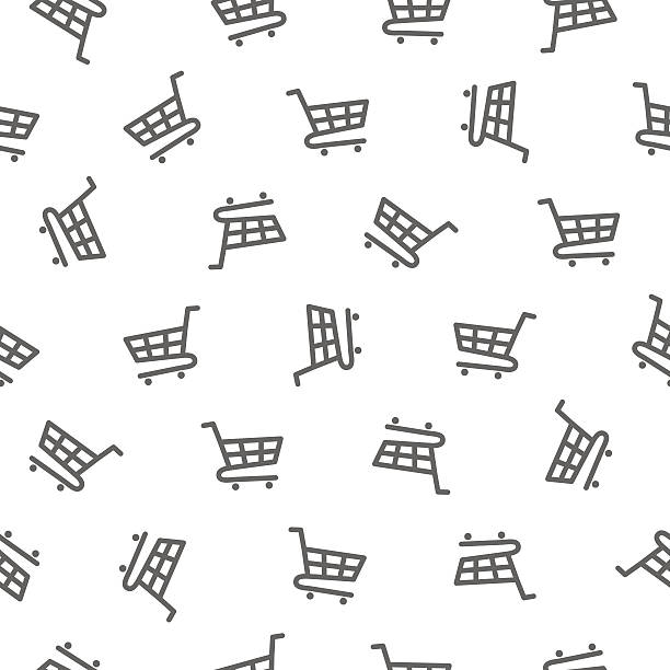 Seamless pattern - shopping trolley (grocery cart) Seamless vector pattern - shopping trolley (grocery cart) supermarket designs stock illustrations