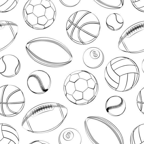 Seamless pattern Sports icon balls. Flat design. vector illustration Outline Seamless pattern Sports icon balls. Flat design. vector illustration for web, fashion, surface design soccer drawings stock illustrations