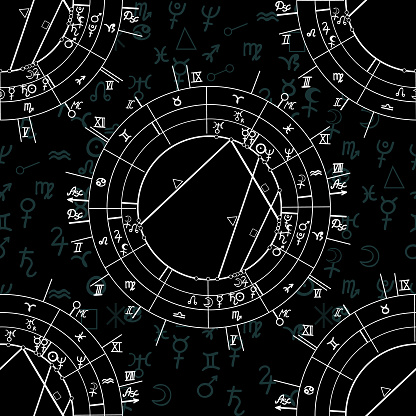 seamless pattern synastry natal astrological chart, zodiac signs. vector illustration