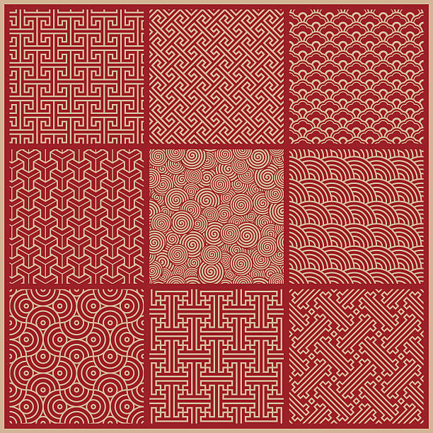 seamless pattern - çin kültürü stock illustrations