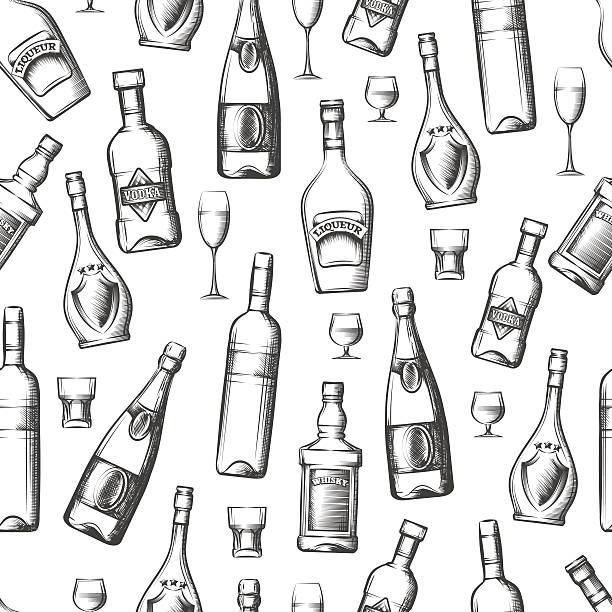 Seamless pattern with alcoholic drinks Seamless pattern with hand drawn alcoholic drinks. Vector illustration cocktail designs stock illustrations