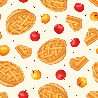 Seamless pattern with apple pies and apples. Vector illustration.