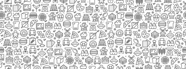 Seamless Pattern with Bakery Icons Seamless Pattern with Bakery Icons turkey cupcake cake stock illustrations