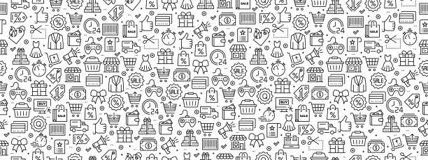 Seamless Pattern with Black Friday Icons  black friday shoppers stock illustrations