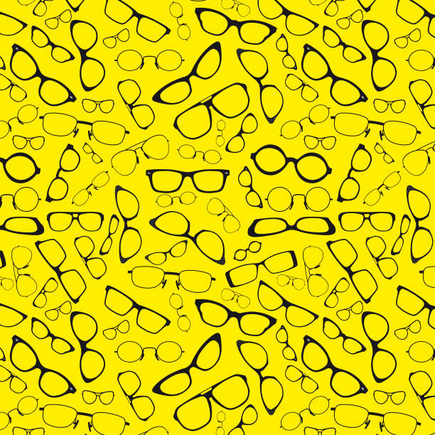 ilustrações de stock, clip art, desenhos animados e ícones de seamless pattern with black glasses on yellow background - eyeglasses