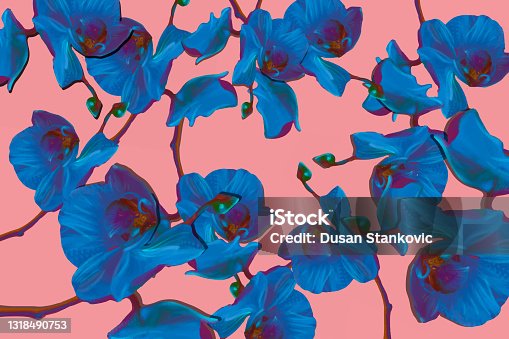istock Seamless pattern with blue orchids 1318490753