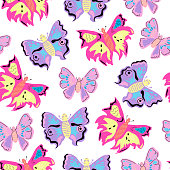 istock Seamless pattern with butterflies in different shades of pink and purple. 1323678744