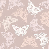 Seamless pattern with butterflies, nude colored abstract background design. Vector butterfly background.