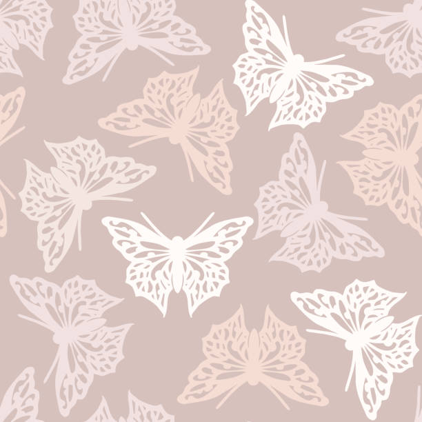 Seamless pattern with butterflies, nude colored abstract background design. Vector butterfly background. Seamless pattern with butterflies, nude colored abstract background design. Vector butterfly background. pink monarch butterfly stock illustrations