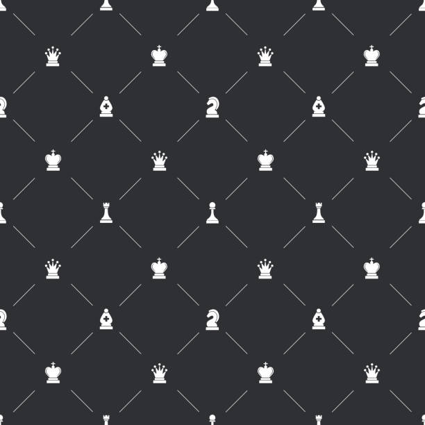 Seamless pattern with chess icons for book endpaper Dark seamless pattern with white chess icons for book endpaper chess patterns stock illustrations